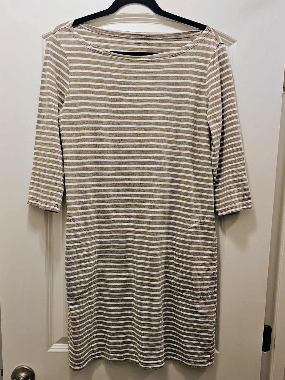 Garnet Hill 100% Cotton Boat Neck Breton Stripe Pocket Dress Size 8 - Picture 3 of 7
